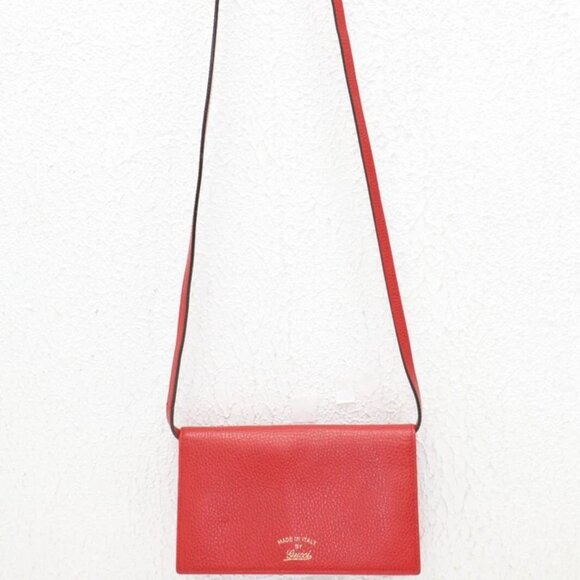 Gucci Purse Swing Leather Shoulder Wallet - Red - Picture 1 of 15